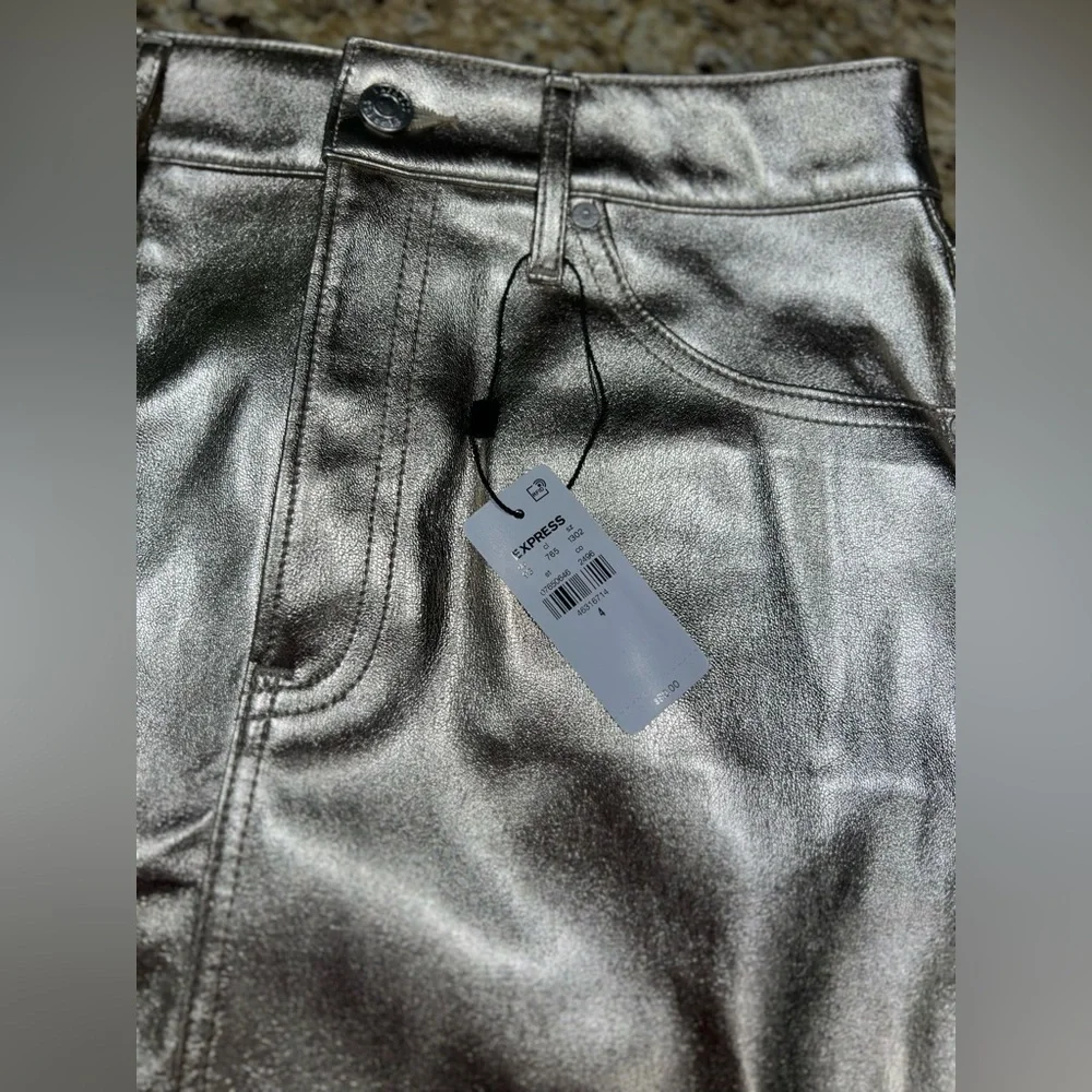 Express Metallic Gold Raw Hem Skirt 4
